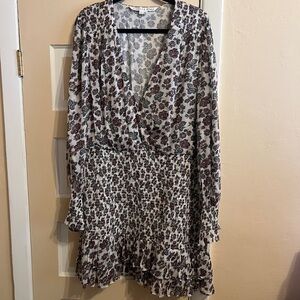 Veronica Beard Floral Long Sleeve Dress in Black and White